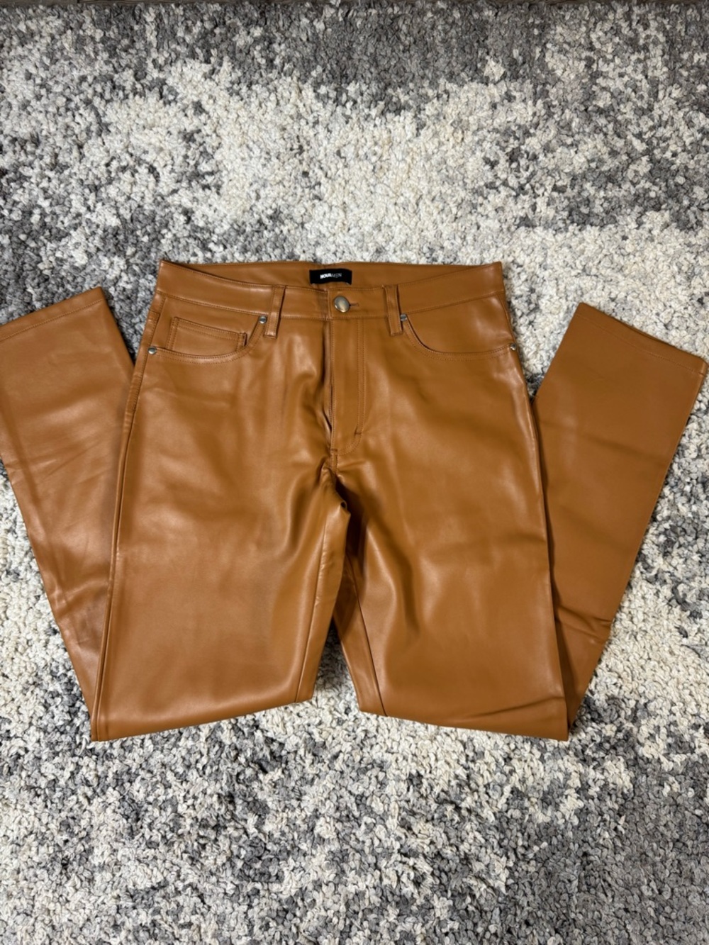 Fashion Nova Men, Men's Faux Leather Pants in Cognac Brown, US Size: 32x32 - Picture 5 of 7